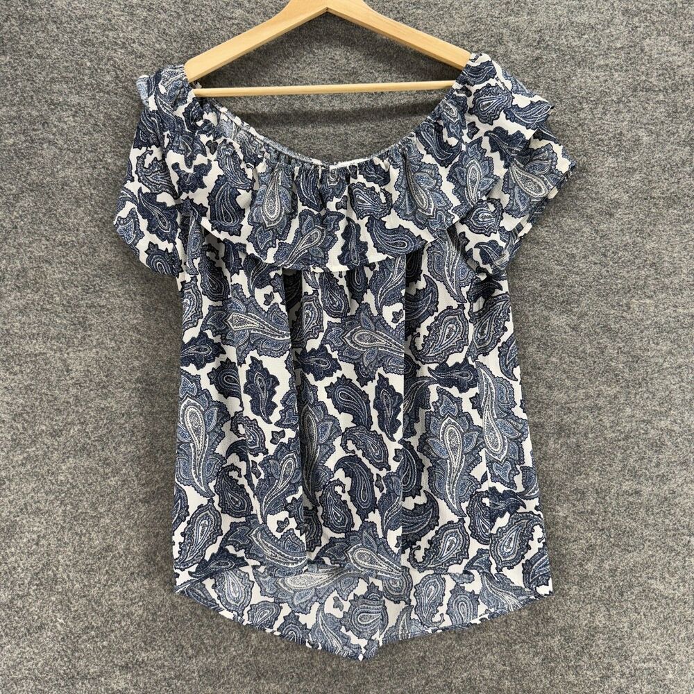 Roz & Ali Blouse Women XL Gray Paisley Short Sleeve Round Neck Pullover Casual